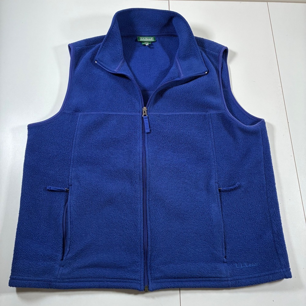 Vintage LL Bean Fleece Vest Large Blue Polartec Full Zip Mock Neck Hiking